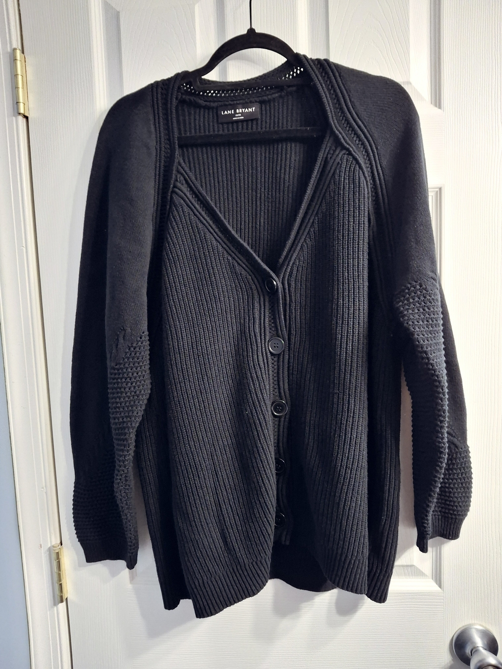 Lane Bryant Black Ribbed Button-Front Women's Cardigan Sweater